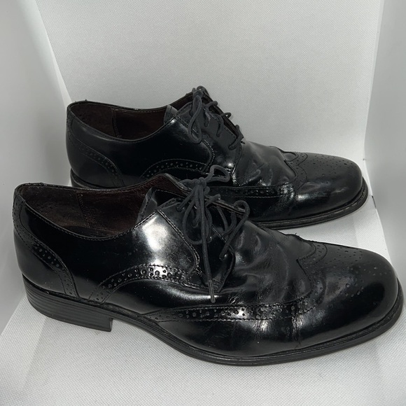 Johnston & Murphy black leather lace up wingtip square front shoes 8 1/2 - Picture 2 of 7